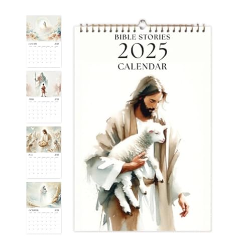 Calendario de Pared 2025-2026,Calendario de Pared 2025 de Historias Bíblicas Cristianas | Planificador Mensual En Papel Decoración Colgable Para Hogar - Crecimiento Espiritual Vida Cotidiana