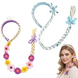 2 Stück Prinzessin Perücke Lange Zöpfe Haarreif, Blau Schneeflocken und Llila Blume Langhaar Zopf Kopfbänder, Frauen Haarteil, Haarschmuck für Mottoparty Verkleidungsspiele Karneval