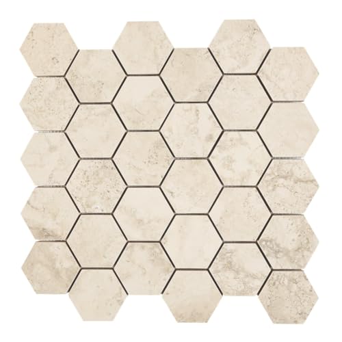 Tenedos HTC169 Cappadocia Hexagon Porcelain Mosaic Tile - 12x12 Sheet, Durable, Water-Resistant, for Bathroom, Kitchen Backsplash, Shower Walls, Floors