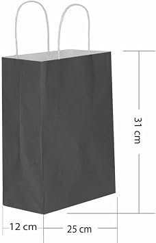 Büküm Saplı Kraft Kağıt Karton Hediyelik Çanta Poşet Torba - Siyah - 25x31 Cm. - 25 Adetlik 4 Paket