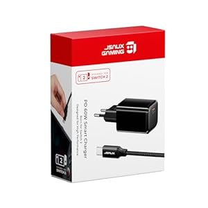 JSAUX 60W USB C Ladegerät für Nintendo Switch 2 mit TV Modus, GaN Ladegerät mit 2M USB C Kabel, Schnellladegerät Kompatibel mit Nintendo Switch/ROG Xbox Ally/Steam Deck/ROG Ally/iPhone 17