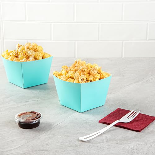 Restaurantware Bio Tek 4.3 x 4.3 x 3.2 Inch Snack Boxes 200 PE Coating Treat Boxes - Sturdy Disposable Turquoise Paper French Fry Boxes Open Top For Snacks or Baked Goods by Restaurantware - Image 4