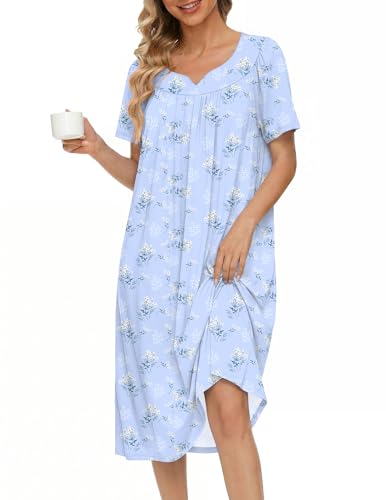 Image of Ekouaer Moo Moos for Women House Dress With Pockets Cotton Nightgowns Short Sleeve Night gowns Embroidered Mumu Dress