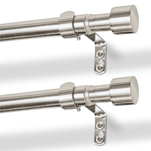 Harbour Housewares Extendable Metal Curtain Poles with Brackets - 77 to 150cm - Brushed Nickel - 2x Modular Long Telescopic Adjustable Bay Window Bedroom Door Rod Rail for Eyelet & Rings Curtains