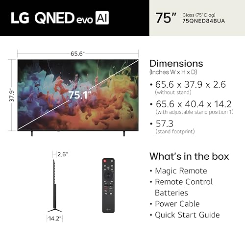 Image of LG 75-Inch Class QNED evo AI QNED84B Series Mini LED 4K Smart TV w /HDR10, AI Super Upscaling 4K, Filmmaker Mode, Wow Orchestra, Compatible with Alexa (75QNED84BUA, 2026)