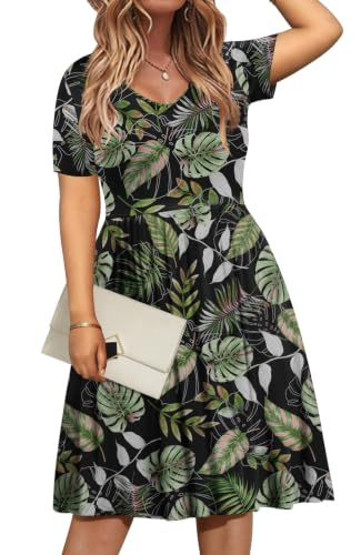 Image of DB MOON Women Plus Size Summer Dresses Casual V Neck Short Sleeve Knee Length Dress with Pockets