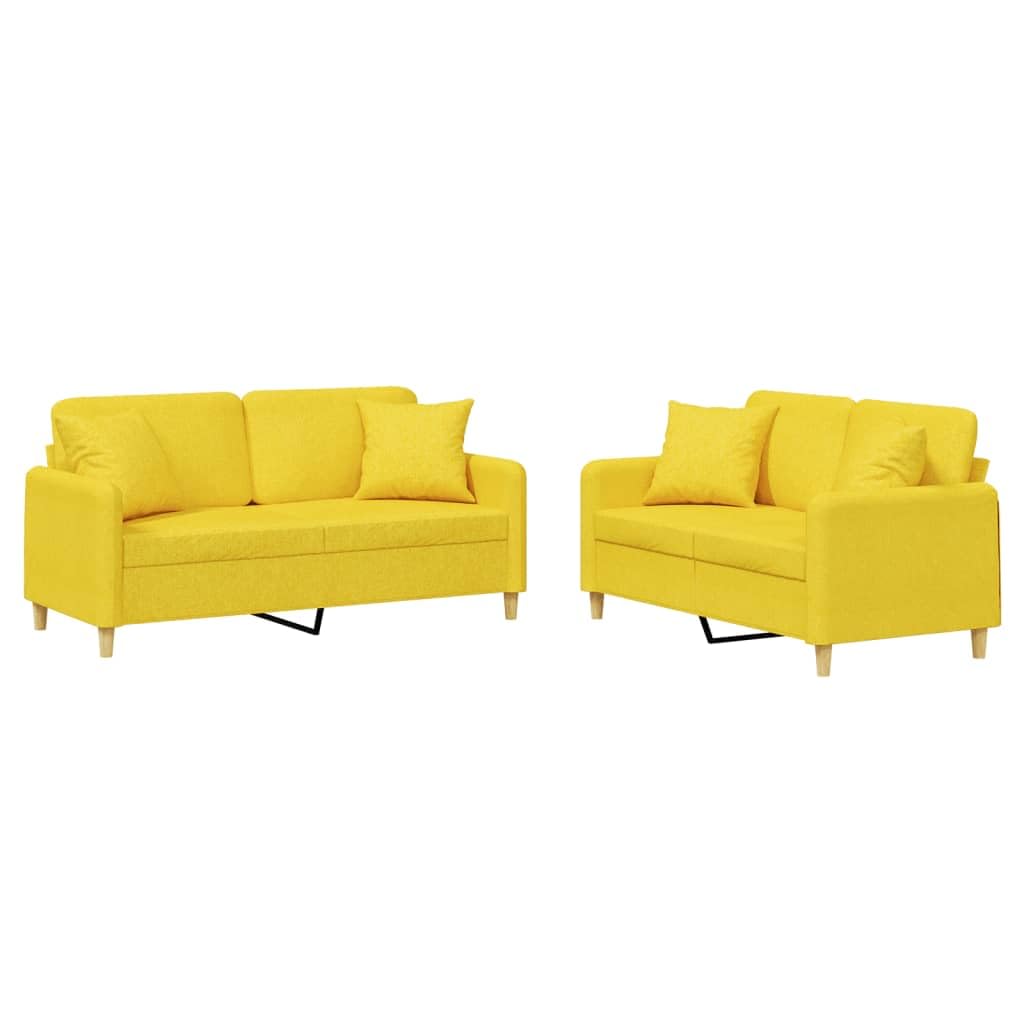 Juego de sofás de 2 piezas en tela amarillo claro con cojines incluidos