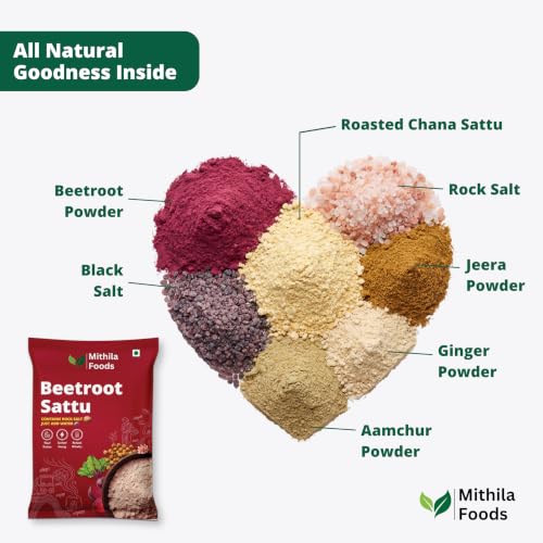 Image of MITHILA FOODS Beetroot Sattu 2 Kg | Ready To Drink High Protein Superfood Mix | Roasted Chana Sattu + Beetroot (Chukandar) Powder + Salt Spices Mix | Boosts Energy & Stamina | Authentic Taste of Bihar