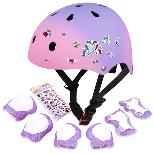 DINILEMU Kids Bike Helmet with Knee Elbow Pads Set Ages 3-5-8