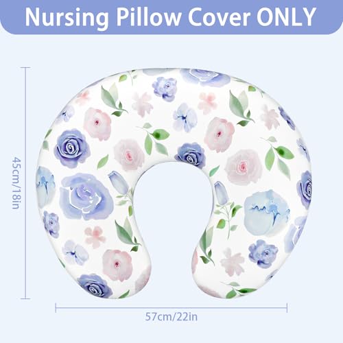 Image of TANOFAR Nursing Pillow Cover, Stretchy Removable Breastfeeding Pillow Cover, Ultra Soft Snug Fits On Newborn Feeding Pillow Case for Baby Girls /Boys, Purple Flower