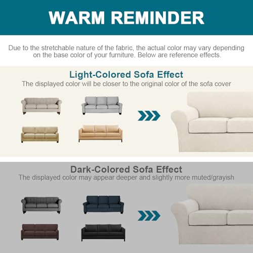 Turquoize 4 Piece Sofa Covers for 3 Cushion Couch Sofa Slipcover Soft Couch Cover for Dogs-Washable Sofa Furniture Covers with 3 Individual Large Cushion Covers, Feature Thick Fabric (XL Sofa, Ivory) by Turquoize - Used condition - Image 6