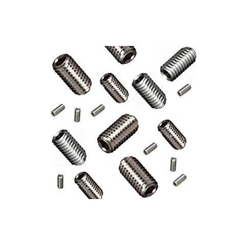 Cup Point Grub Screws Mixed (16 Pack) 5mm Length, Various Metric Threads, M3, M4, M5 & M6. A2 Grade Stainless Steel Hex/Allen Key Socket Cup Point Grub Screw/Set Screws Cover