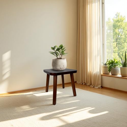 BEE&OAK 大人用子供用木製スツール、ソリッドラバーウッドスモールスツール、スタイリッシュカラー、ベッドルーム、バスルーム、キッチンに最適、プラントスタンド、スクエアスツール (ブラックウォールナット, 28*28*30) [2]