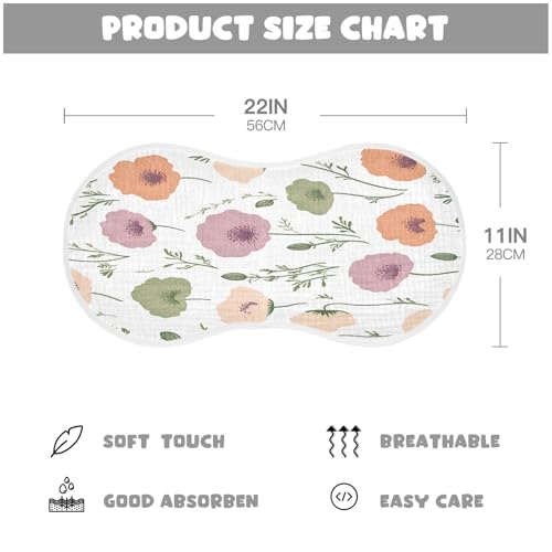 Kigai Colorful Flowers Burp Cloths for Baby 4-Layer Cotton Muslin Burping Cloths 22x11 inch Super Soft & Absorbent Spit Up Burp Rags for Newborn Boys Girls 1 Pack2