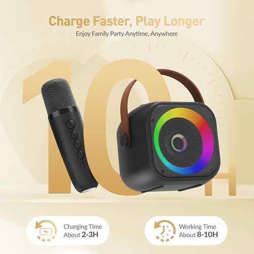 Image of Mini Karaoke Machine, Portable Bluetooth Karaoke Speaker with 2 Wireless Microphones and Party Lights for Kids and Adults, Birthday Gifts for Girls Boys Family Home Party