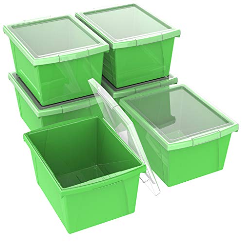 Image of Storex 4 Gallon Storage Bin with Lid - Plastic Classroom Organizer for Books and Supplies, Green, 6-Pack (61408C06C)