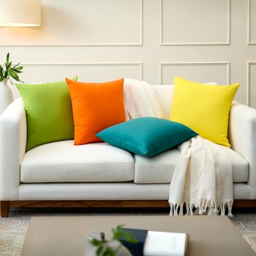Image of Encasa XO Throw Pillow Covers 20x20 in Set of 4 Bright Combo | No Inserts | Cotton Pillow Covers for Living Room, Bed, Sofa, Couch | Decorative Cushion Covers with Improved Zipper