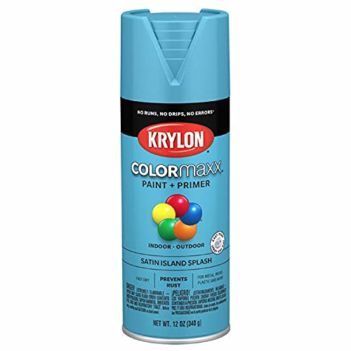 Image of Krylon K05565007 COLORmaxx Spray Paint and Primer for Indoor /Outdoor Use, Satin Island Splash Blue, 12 oz