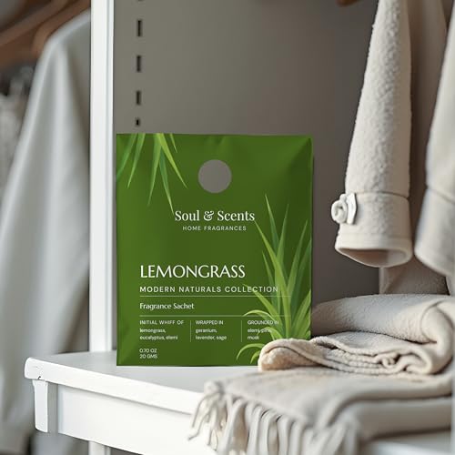 Image of Soul & Scents Lemongrass Fragrance Sachet | A Fusion of Zesty Lemon & Lemongrass | Long-Lasting Air Freshener for Car, Wardrobe, Kitchen, and Travel Bag | Pack of 3-20gm Each