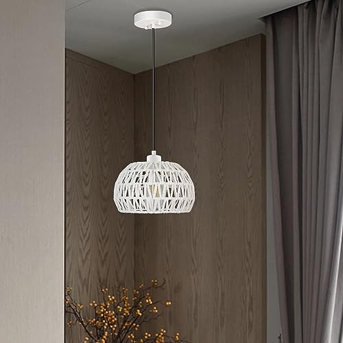 Knwjmv Boho Chandelier Light Fixture, Pendant Light Adjustable Hemp Rope Pendant Lights For Kitchen Island Bedroom Living Room Dining Room Farmhouse, 9 Inches E26 Pendant Light #TOP1