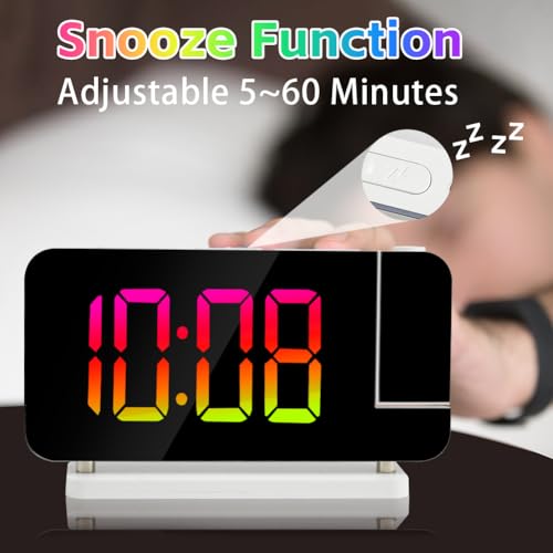 Adiwo Projektionswecker, Wecker mit Projektion LED Bildschirm, USB-C-Anschluss, Einstellbare Helligkeit Alarmlautstärke, für Schlafzimmer, Decke, Wand, Haus, Kinder, Senioren