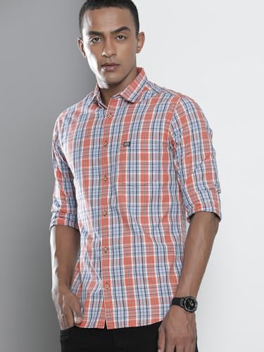 Image of The Indian Garage Co Men Slim Fit Checkered Full Sleeves Spread Collar Casual Shirt