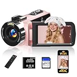 Video Camera,FHD 4K 56MP Camcorder,WiFi Vlogging Cameras for YouTube with IR Night Vision,18X Digital Zoom 3.0''Touch Screen Digital Camera with 64GB Card,Remote Control,Webcam and Battery (Pink)