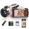 Digital Camera,4K Video Camera Camcorder UHD 56MP WiFi Vlogging Cameras,18X Digital Zoom IR Night Vision 3.0”Touch Screen Cameras with 64GB Card,Remote Control,Webcam and Battery (Pink)
