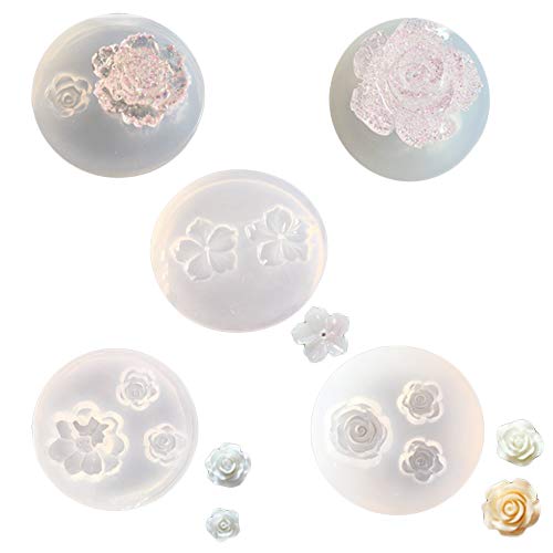 Mulukaya 5Pcs Mini Flower Resin Silicone Molds Jewelry Making Tools Casting Molds for DIY Craft Keychain Necklace Earrings Project