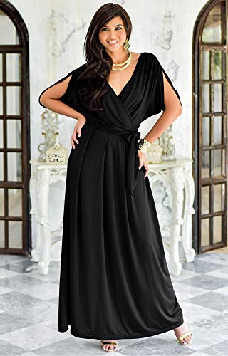 Image of KOH KOH Womens Long Semi-Formal Short Sleeve V-Neck Floor Length Maxi Dress Gown