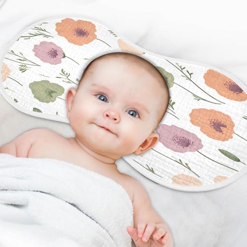 Kigai Colorful Flowers Burp Cloths for Baby 4-Layer Cotton Muslin Burping Cloths 22x11 inch Super Soft & Absorbent Spit Up Burp Rags for Newborn Boys Girls 1 Pack4