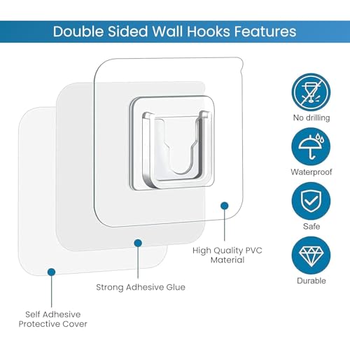 Image of Self Adhesive Heavy Duty Wall Hooks for Hanging Transparent Stainless Steel Waterproof Hooks for Kitchen, Bathroom, Home & Office (Double-Sided Wall Hook)