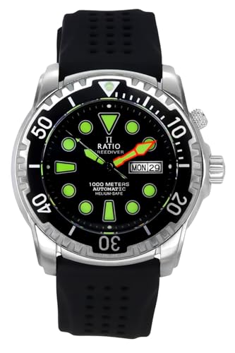 RATIO FreeDiver Helium-Safe Dive Watch Sapphire Crystal Automatic Diver Watch 1000M Water Resistant Diving Watch for Men (Black)