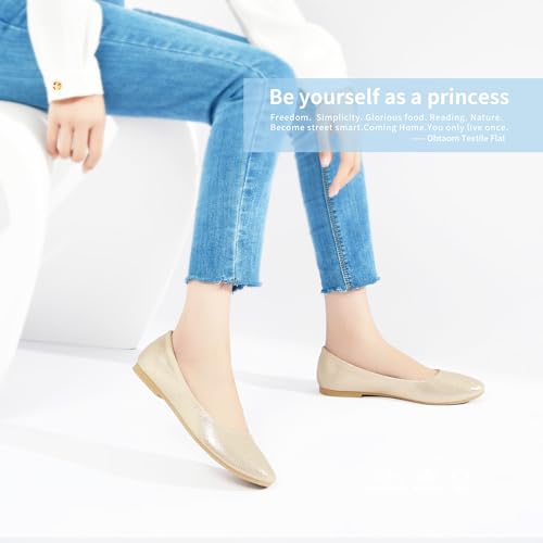 Image of Obtaom Round Toe Women Flat Shoes Slip on Girls Dress Black Ballet Flats