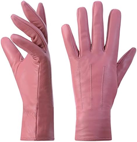 Harssidanzar Womens Winter Warm Cashmere Lining Touchscreen Texting Warm Driving Lambskin Leather Gloves GL017