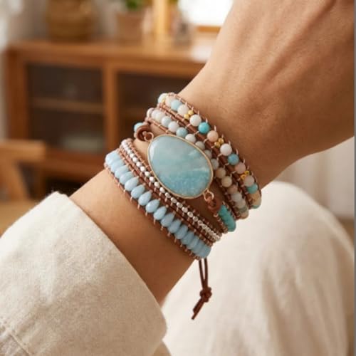 Image of YGLINE Boho Handmade Wrap Leather Tube Crystal Stone Bracelet for Women