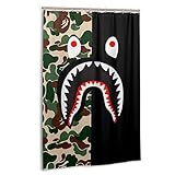 NA-1 Ba-pe Camo Shark Face Black and Green Waterproof Polyester Fabric Bathroom Curtains Set with...