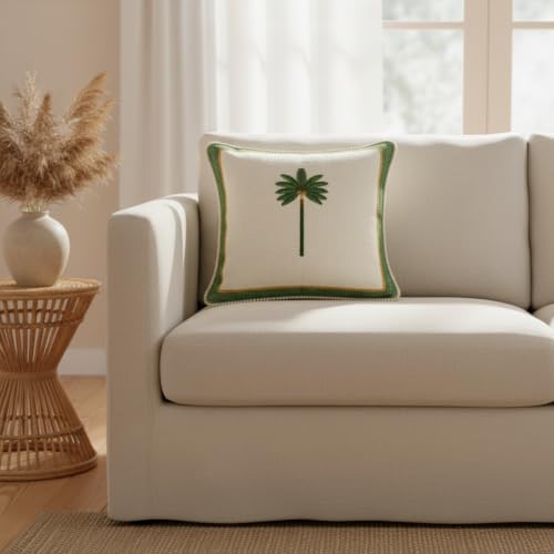Image of Palm Stories Cushion Cover Set, Plant Pattern | Decorative Pillow Cover & Throws, For Living Room & Bedroom