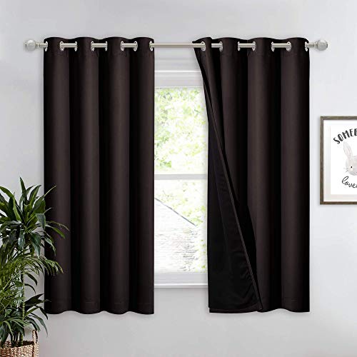 NICETOWN Complete 100% Blackout Curtain, Thermal Insulated & Energy Efficiency Window Drapery with Black Liner, Noise Reducing Short Curtain for Kids