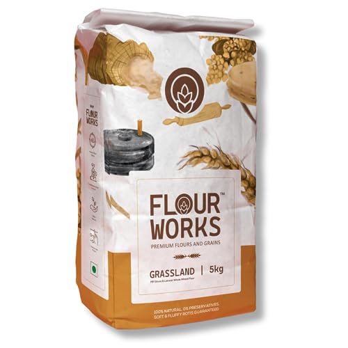 FlourWorks Whole Wheat Flour, 5kg | Grassland | Mp Sehore Sharbati & Lokwan Whole Wheat Gehu Ka Aata | Fine Texture Flour | 5kg Baarik Aata | Stone Ground | Soft & Fluffy Rotis FlourWorks Whole Wheat Flour, 5kg | Grassland | Mp Sehore Sharbati & Lokwan Whole Wheat Gehu Ka Aata | Fine Texture Flour | 5kg Baarik Aata | Stone Ground | Soft & Fluffy Rotis
