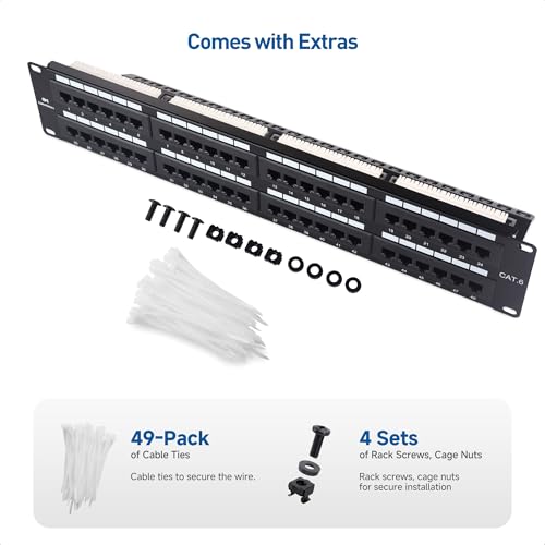 Image of [UL Listed] Cable Matters 48 Port Patch Panel Rackmount or Wall Mount 19-Inch with Support Bar, 2U Cat6 Network Patch Panel for 10 Gigabit Ethernet, 110 or Krone Impact Tools Compatible