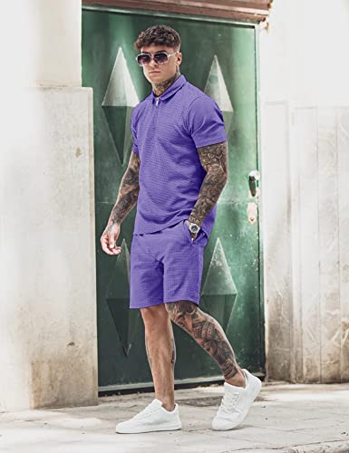 Babioboa Men's Short Sleeve Polo Shirt & Shorts set Summer Two Piece Outfits 3 Pockets zip Tracksuit Casual Athletic Sports4