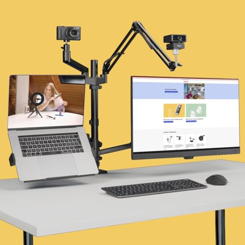 Hama Supporto Per Monitor Per Setup Streaming (4 Braccia, Regolabile In Altezza, Girevole, Inclinabile, Braccio Microfono, Treppiede Da Tavolo, Per 2 Monitor, Microfono, Fotocamera, Luce Streaming, - 7