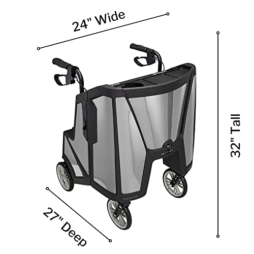 Motivo Tour Rolling Walker For Seniors, Upright - Folding 4-Wheel Rollator With Tray, Cup Holders, Seat, Storage - 300 Lbs Limit, Pure Silver, 24 In X 32 In, 1 Count #TOP5