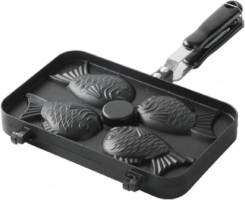 家庭用たい焼き機 簡単時短調理 直火式ホットサンドマシン 焦げ付かない アルミたい焼き機 着脱可能 側面フラット キャンプ アウトドア 家庭用 用 ガスコンロ 炭火 対応 ハンドル付き 鯛焼きツール 和菓子用調理器具 アルミニウム合金製 (四匹の魚)