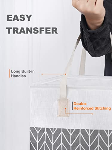 Tall Clothes Hamper, Collapsible Large Laundry Basket, Waterproof Laundry Hamper Baskets With Long Handles For Bedroom Bathroom (Grey-White) #TOP4