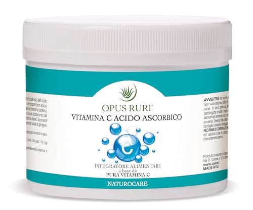 OPUS RURI Acido Ascorbico Puro - Integratore Alimentare Vitamina C in Polvere - 500g - Sostegno Sistema Immunitario Adulti e Vitalità - Vegano e Privo di OGM - Made in Italy