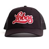 UNM Lobos Hat University of New Mexico Trucker Hat Embroidered Patch Adjustable Snapback Men's Baseball Cap (Black Front with Black Mesh)