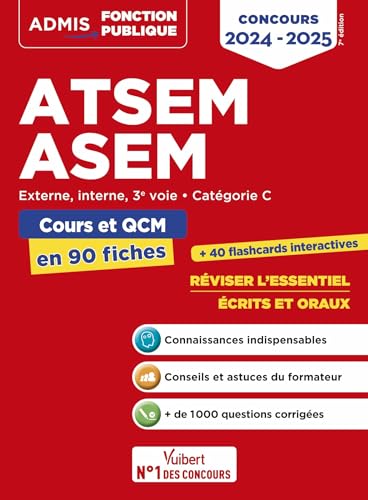 livre ATSEM - ASEM - Catégorie C - Cours et QCM en 90 fiches: Externe, interne, 3e voie - 2024-2025