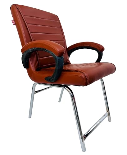 Image of Goyal steel & furniture Executive Office Study Reception Library School Chair Home Study Library Chair with Cushioned seat Back (1, Brown, H Frame)